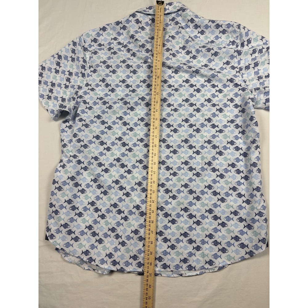 Construct Slim Fit 4 Way Stretch Mens XL NWT. White Fish Print Button Down SS - Picture 3 of 8